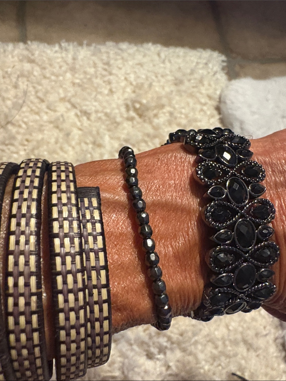 Black Beaded and Gemstone Bracelet Set - Women's Fashion Jewelry 3